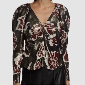 Tanya Taylor NWT Cameron Top Women's 0 Black Shimmer Floral Luxury Designer